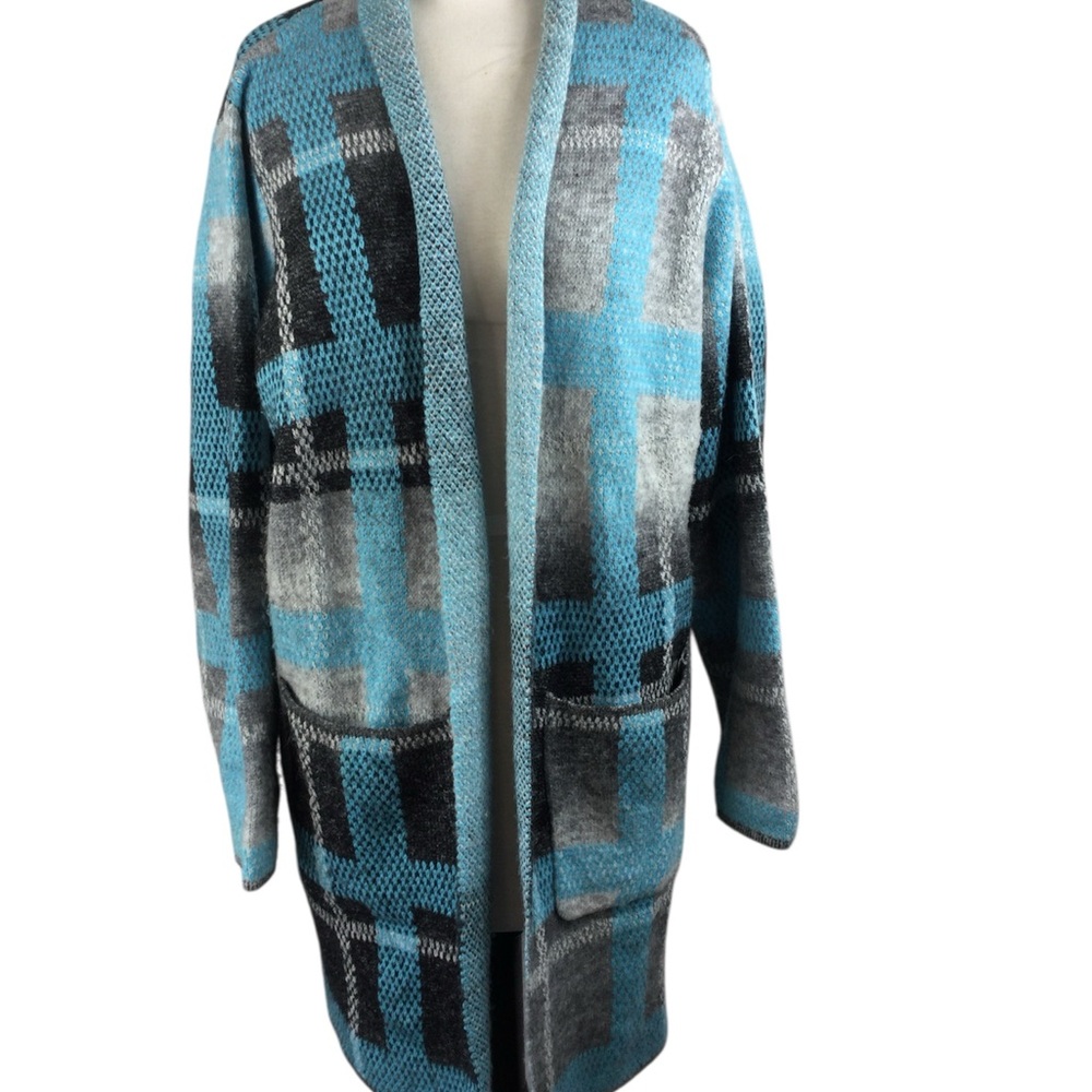 Funsport Plaid Blue and Gray Tunic Cardigan, Size‎ XL